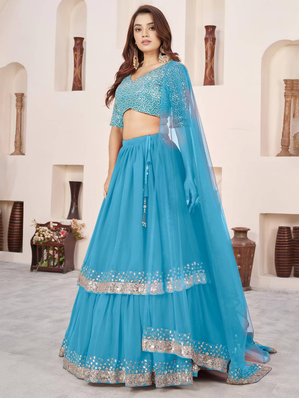 Anchal vol 2 Georgette Sky Blue Designer lehenga choli wholesale